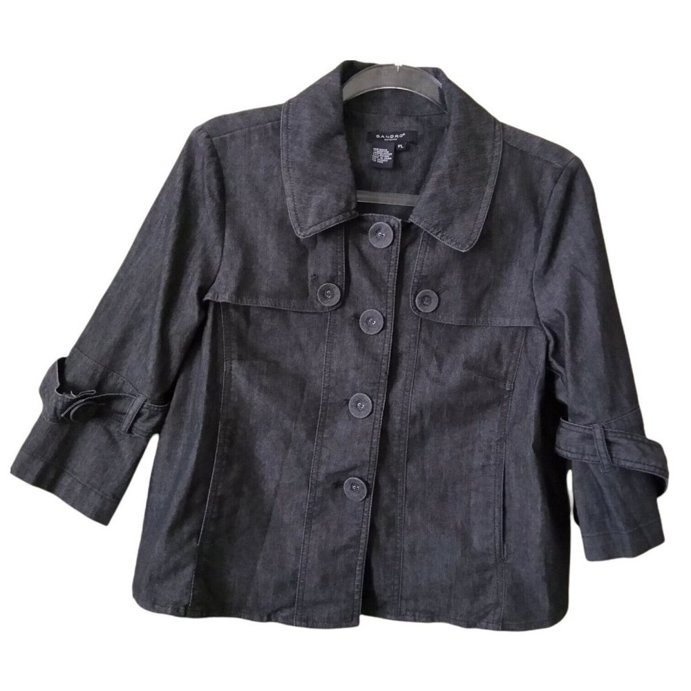Sandro Sportswear Womens Black Cotton Denim ButtonFront Jean Jacket Petite Large